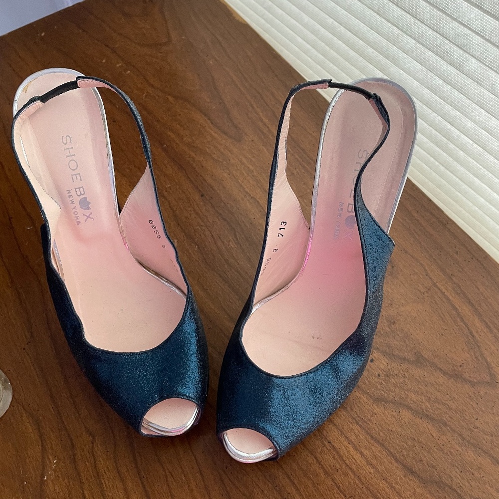 Glitter Blue & Silver  Sling Back Heel from ShoeBox NYC